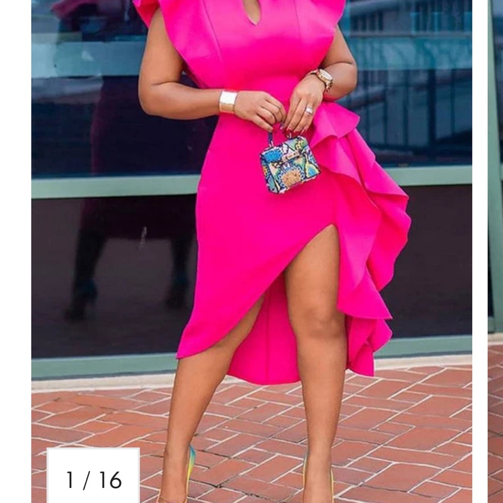 Pink Asymmetrical Ruffled Wrap Sundress